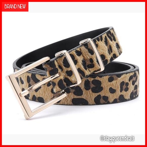 Leopard Print PU Leather Belt with Horsehair Trim for Jeans and Dresses main image 3
